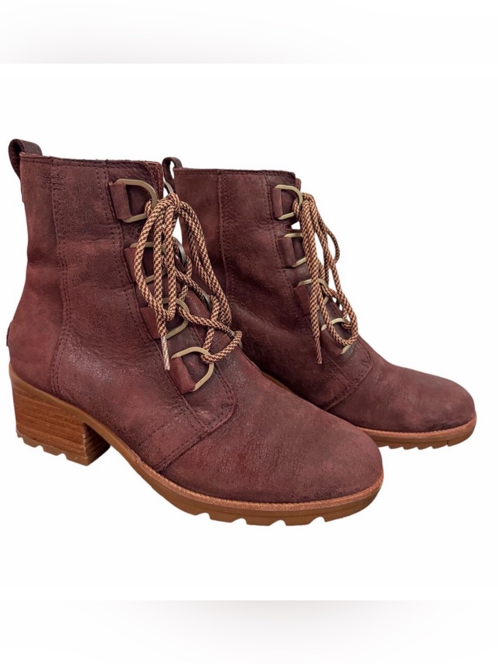 Sorel Cate Lace Up Boots Maroon Women’s 8.5 Moto Boho Rugged Artisan Cottagecore